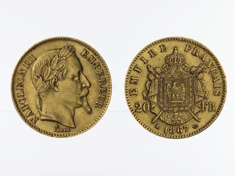 Frankreich 20 Fr. Napoleon III/  Wappen  1867 BB
