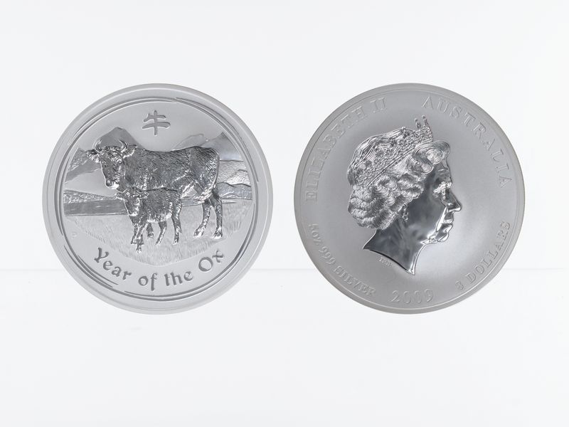 Australien 8$ Ochse Lunar II  2009, 5 oz  Silber