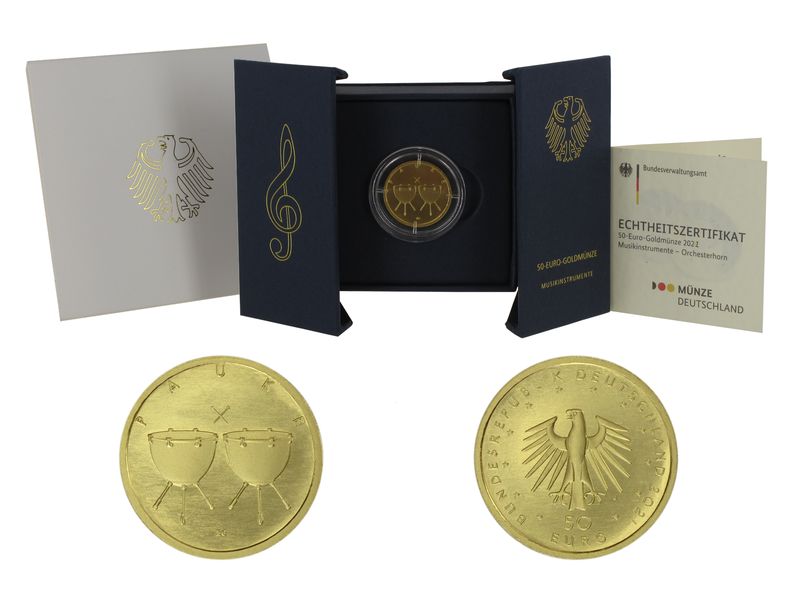 BRD 50 Euro Gold, 2021 A, Pauke (B+C)