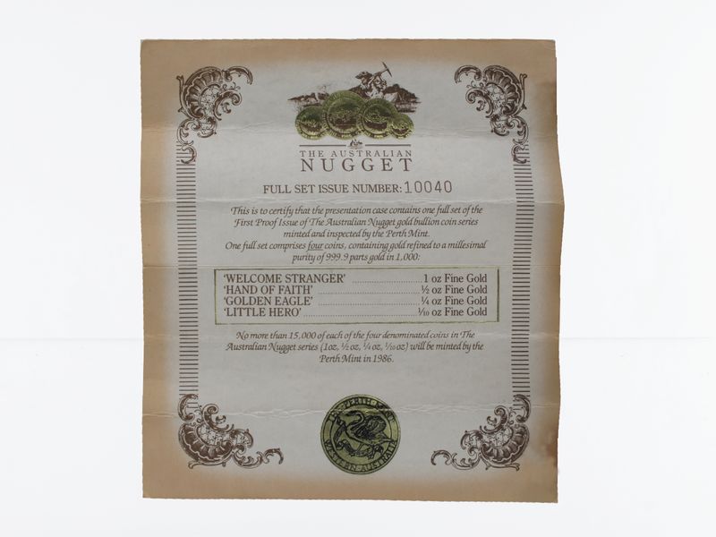 Australien Nugget Set 1986 (4), 1/10oz -1oz kpl. PP