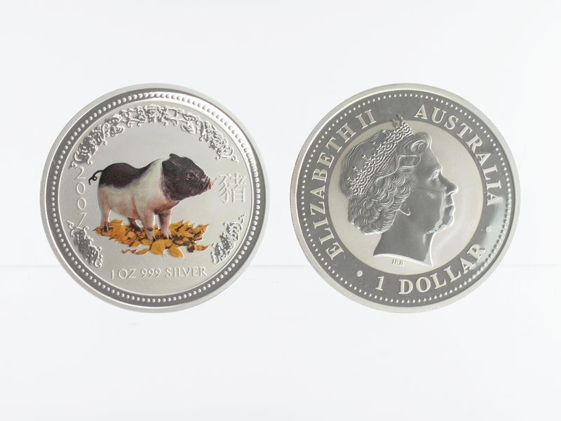 Australien 1 $ Schwein Lunar I  2007 farbig, 1 oz   