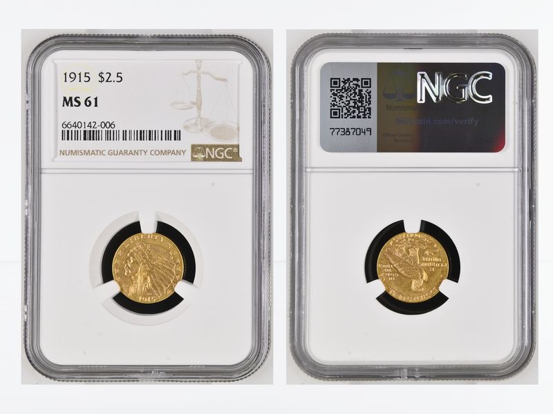 USA 2,5 Dollars Gold Indian Head 1915, Slab NGC MS61