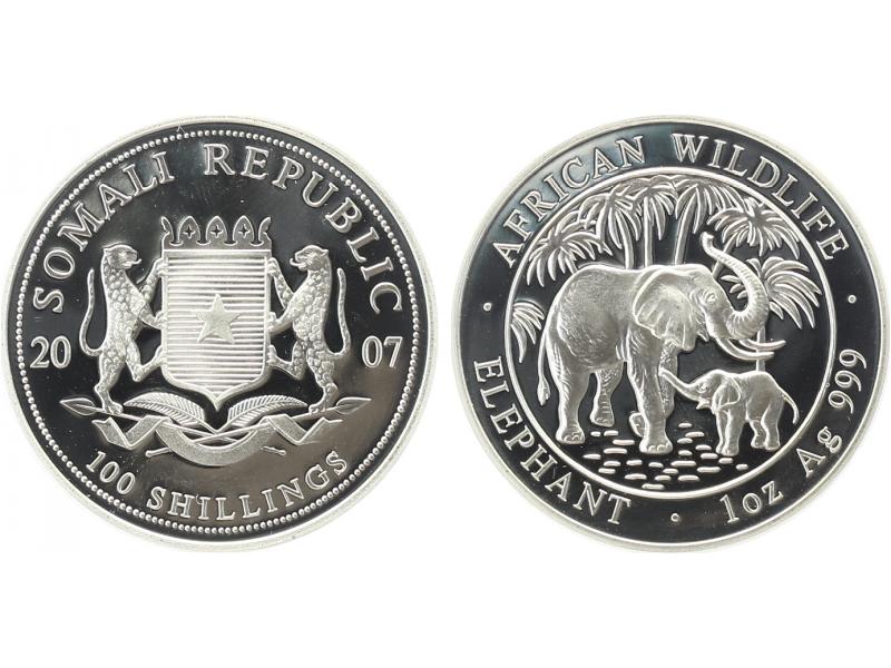 Somalia 100 Sh. Elefant  2007, 1 Unze