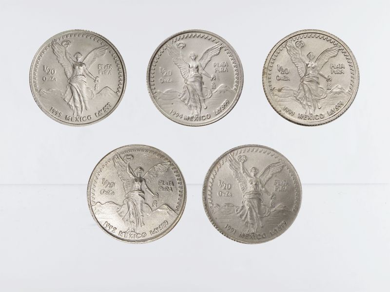 Mexiko Libertad, 1991-95, 1/20 OnZa Silber kpl. (5)