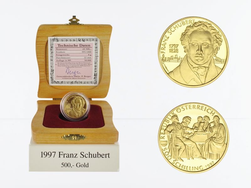 Österreich 500 Sh. Gold, 1997, Franz Schubert