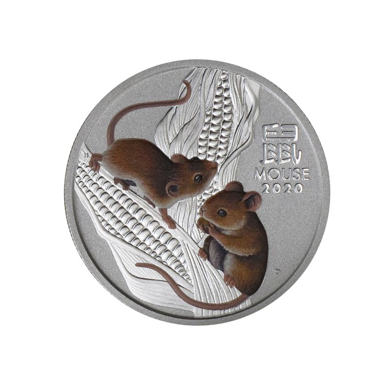 Australien 1/2$ Maus Lunar III  2020 coloriert, 1/2 oz  Silber