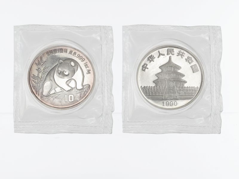 China 10 Yu Panda  1990 (Typ 1), 1 oz  Silber Folie