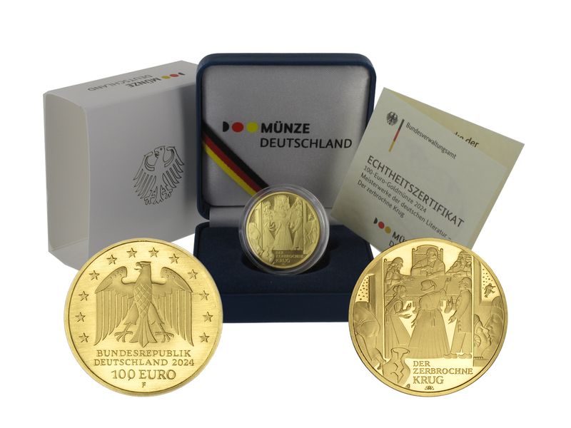 BRD 100 Euro Gold, 2024, Der zerbrochne Krug, (Kleist) J, (B+C+U)