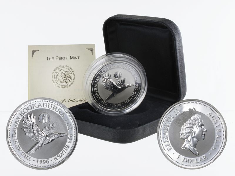 Australien 1$ Kookaburra 1996, 1oz Privy Koloss Rhodos B+C