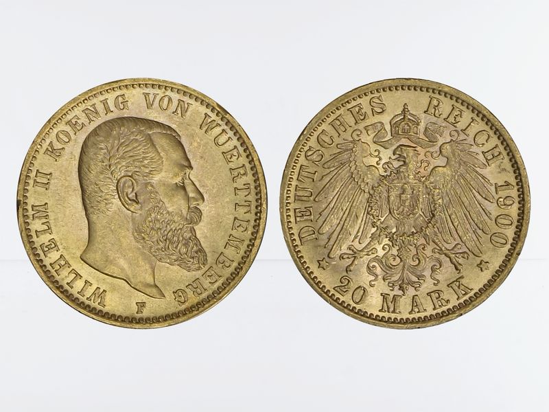 Württemberg, 20 Mark Gold, Wilhelm II., 1900 F , Jg. 296