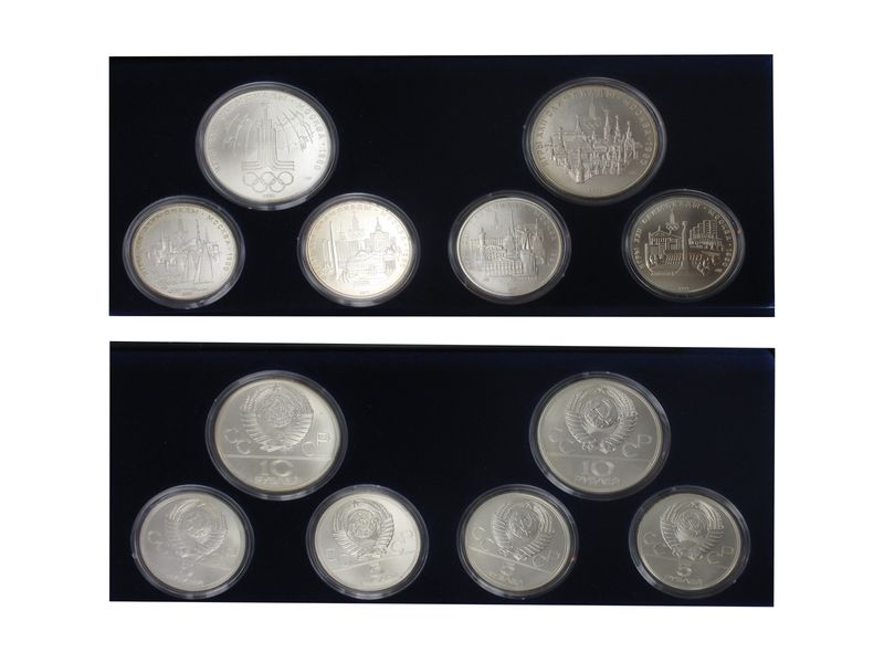 Russland Olympiade Moskau, 1977 Set  2x 10 Rubel+ 4x 5 Rubel 