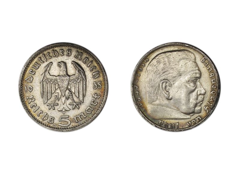 LAGER ------. Reich 5 Reichsmark Hindenburg ohne HK