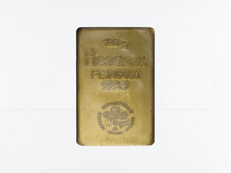 Heraeus historische Form 100 Gramm Goldbarren