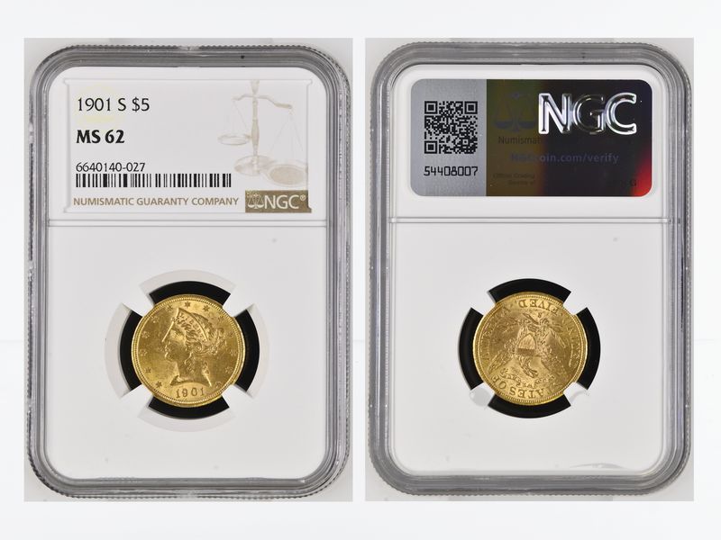 USA 5 Dollars Gold Eagle/Kopf 1901 S, Slab NGC MS62