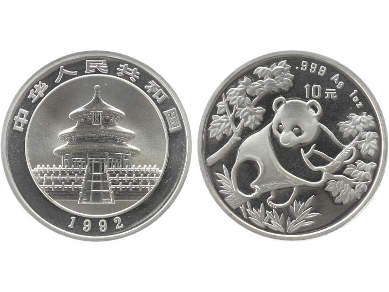 China 10 Yu Panda  1992 (Typ 2), 1 oz  Silber