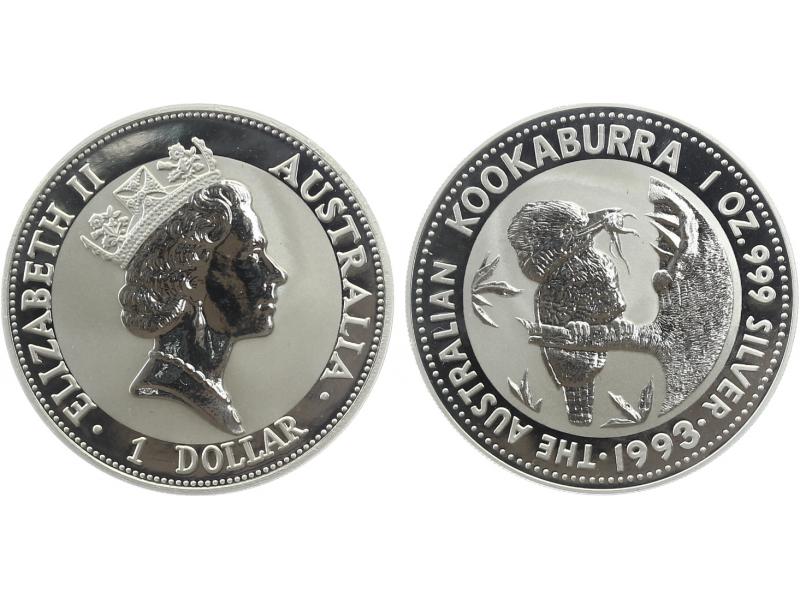 Australien 1$ Kookaburra 1993, 1 oz  Silber