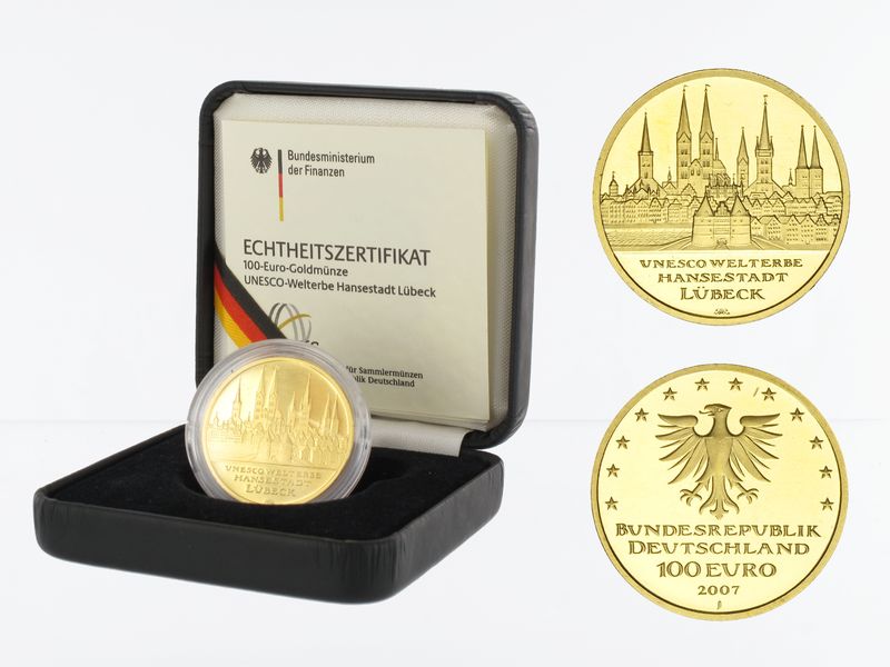 BRD 100 Euro Gold, 2007 F, Lübeck, original