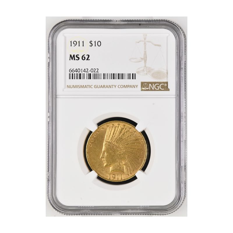 USA 10 Dollars Gold Indian Head 1911, Slab NGC MS62