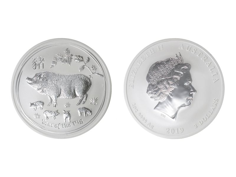 Australien 2$ Schwein Lunar II  2019, 2 oz  Silber