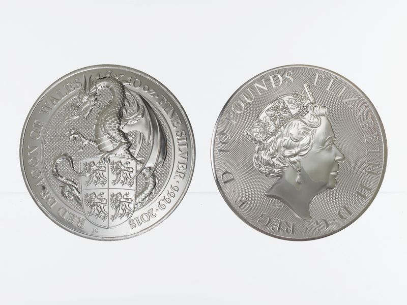 GB 10 Pfd. Silber Queens Beasts Red Dragon 2018, 10 oz