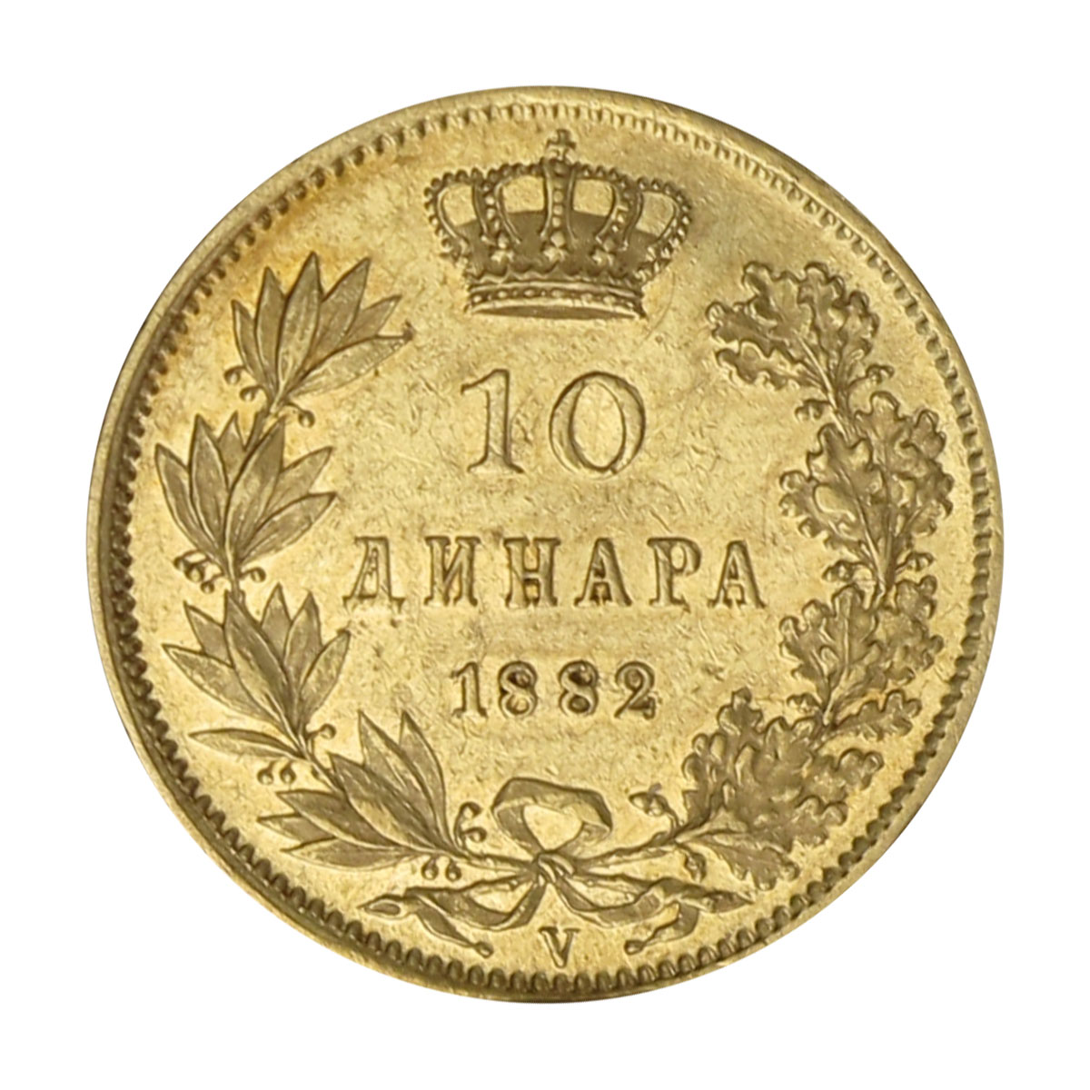 Serbien 10 Dinara Goldmünze Milian I. 1882