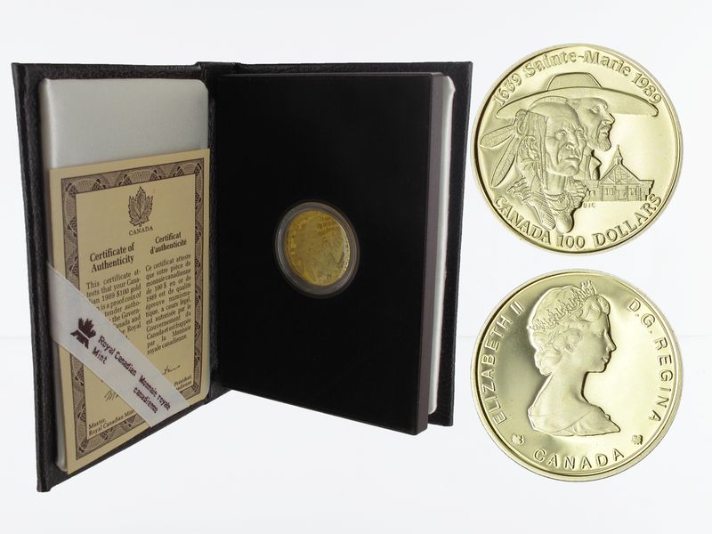 Kanada Hurone + Missionar 100 Dollars 1989,  proof 