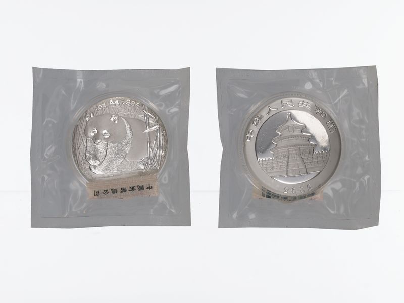 China 10 Yu Panda  2002, 1oz Silber Folie mit Kontrollzettel