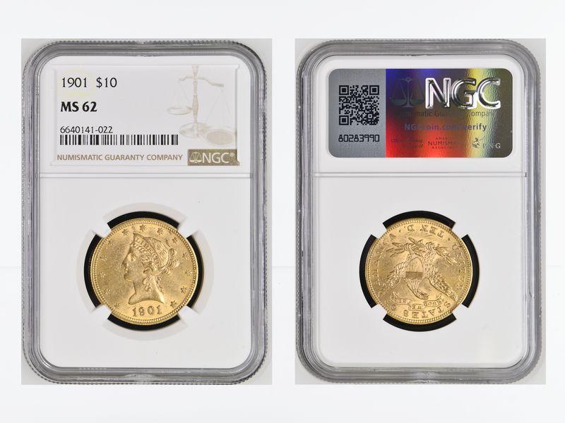 USA 10 Dollars Gold Eagle/Kopf 1901 , Slab NGC MS62