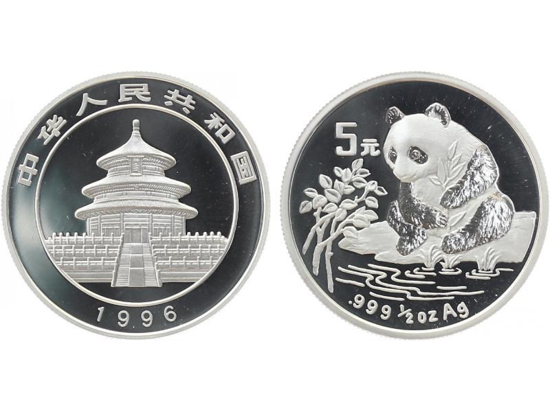 China 5 Yu Panda  1996 1/2 oz  Silber