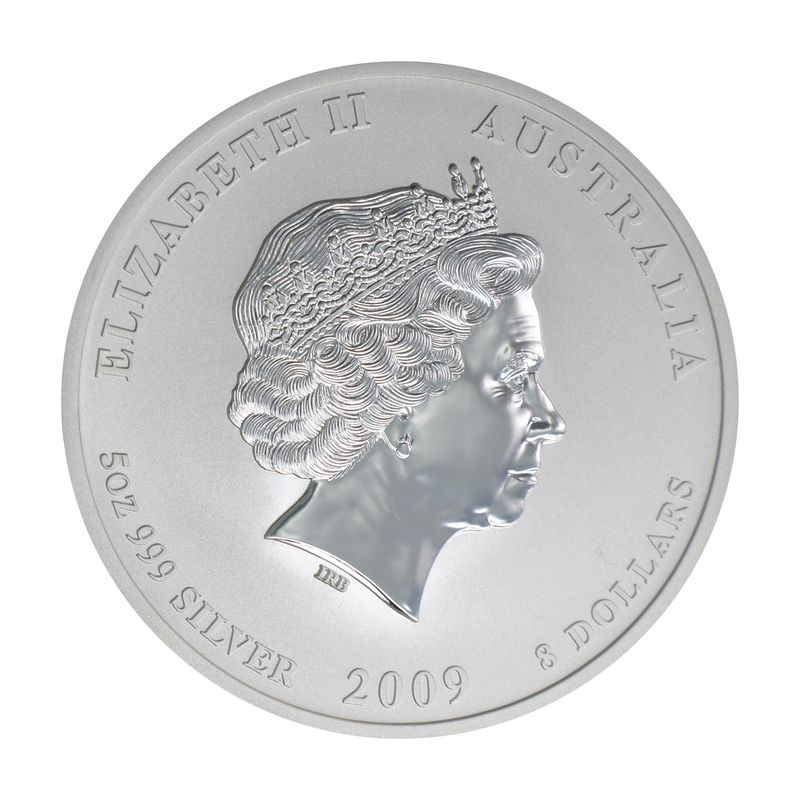 Australien 8$ Ochse Lunar II  2009 farbig, 5 oz  Silber