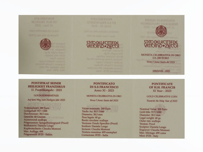 Vatikan 200 € Gold, 2023 Auf dem Weg zum Heiligen Jahr
