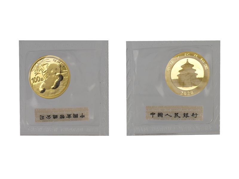 China 100 Yu  Panda 2020 Folie, 8 Gramm Feingold