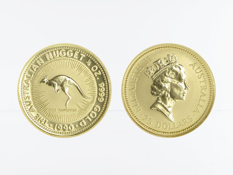 Australien 25 $ Nugget Känguru, 1/4 Unze  1990