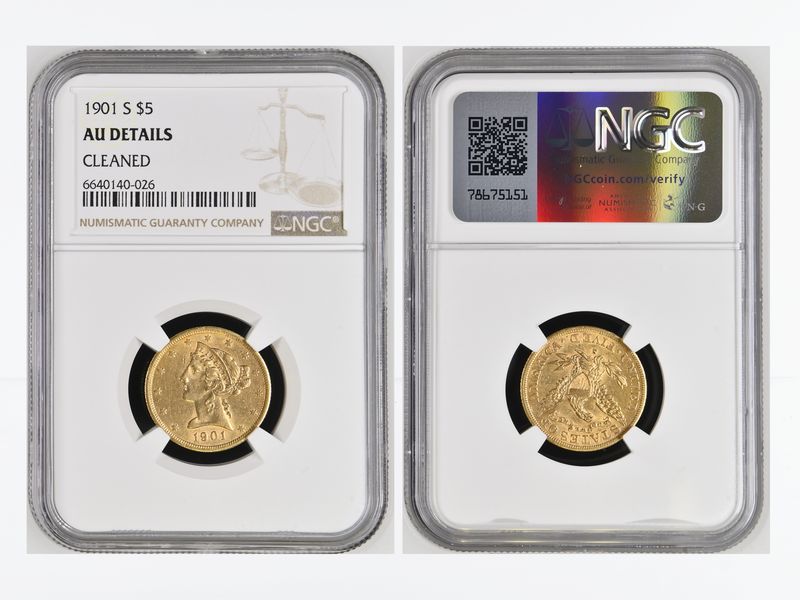 USA 5 Dollars Gold Eagle/Kopf 1901 S, Slab NGC AU Details