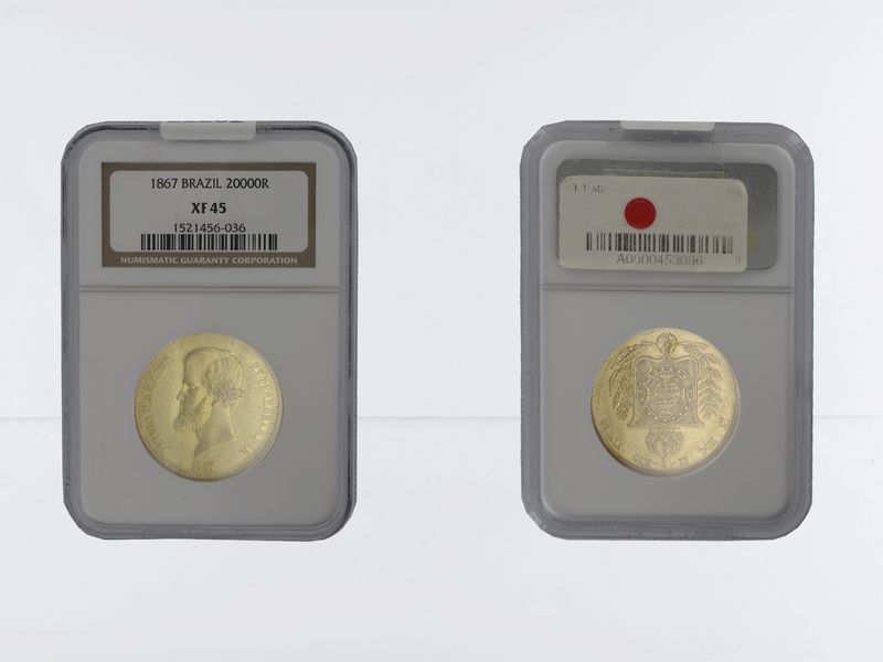 Brasilien 20000 Reais König Peter II., 1867 Slab NGC XF45