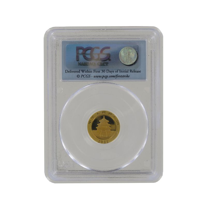 China 50 Yu  Panda 2011, 1/10 Unze Feingold, Slab MS69