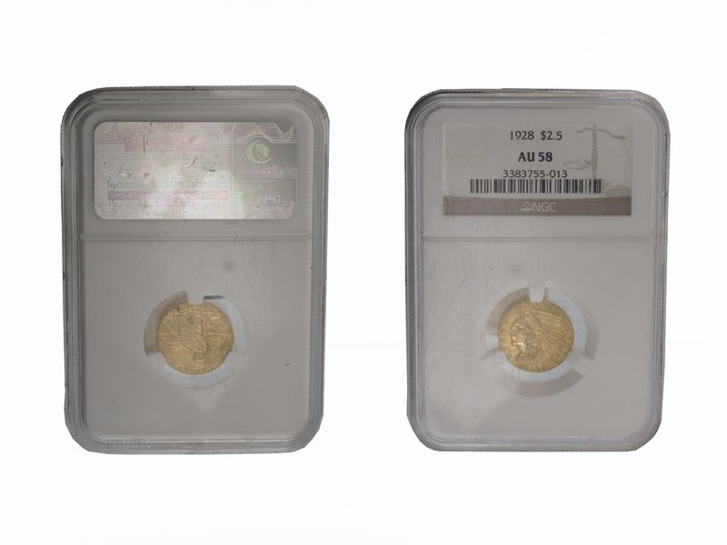 USA 2,5 Dollars Gold Indian Head 1928, Slab NGC AU58 