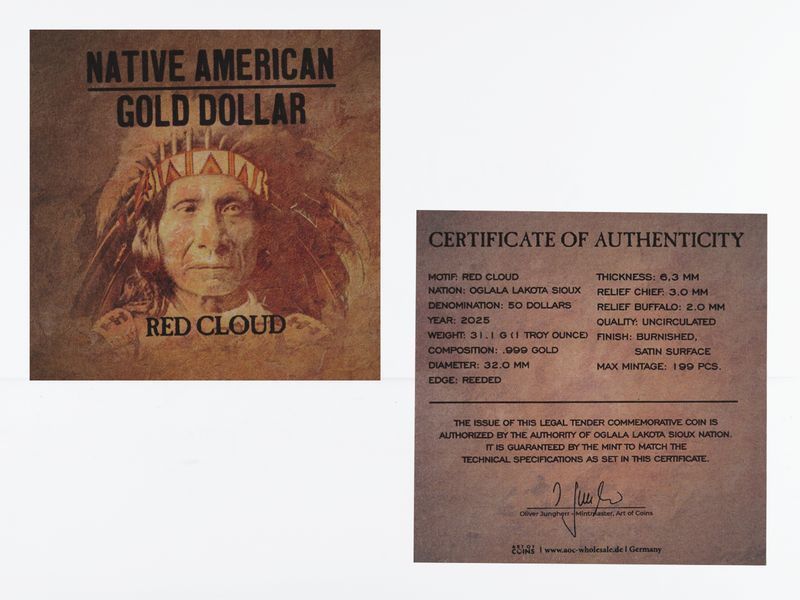 USA 50 Dollars Oglala Lakota Sioux Nation, 2025 High Relief, B+C)