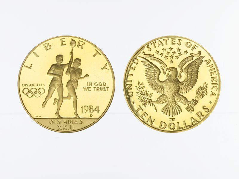 USA 10 $  Gold, Fackelläufer 1984 (D), PP 