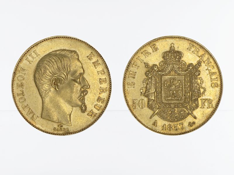 Frankreich 50 Fr. Napoleon III/ Wappen 1857 (A) Paris 