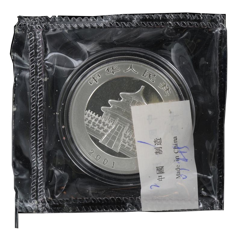 China 10 Yu Panda  2001, 1 oz  Silber Folie China 10 Yu Panda  2001, 1 oz  Silber Folie