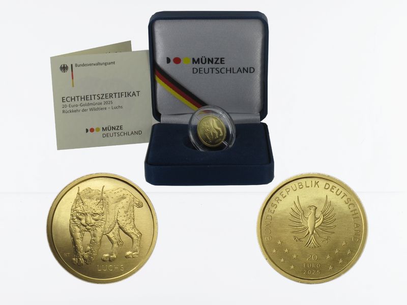 BRD 20 Euro Gold, 2025 J, Rückkehr der Wildtiere Luchs