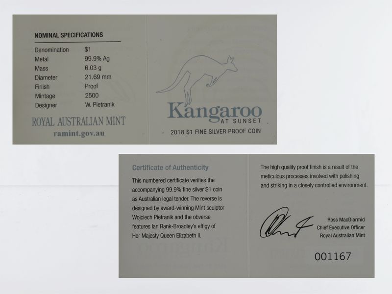 Australien 1$ Känguru 2018 At Sunset , Silber proof (B+C)