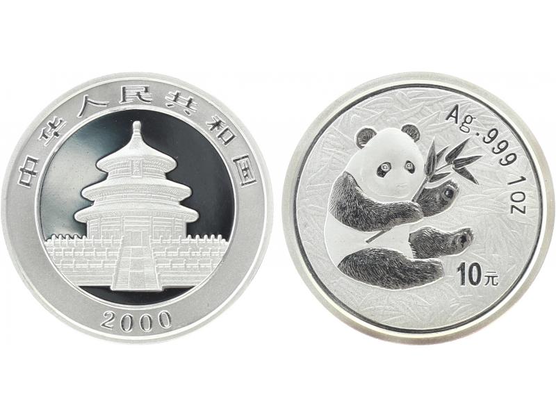 China 10 Yu Panda  2000 (Typ 1), 1 oz  Silber