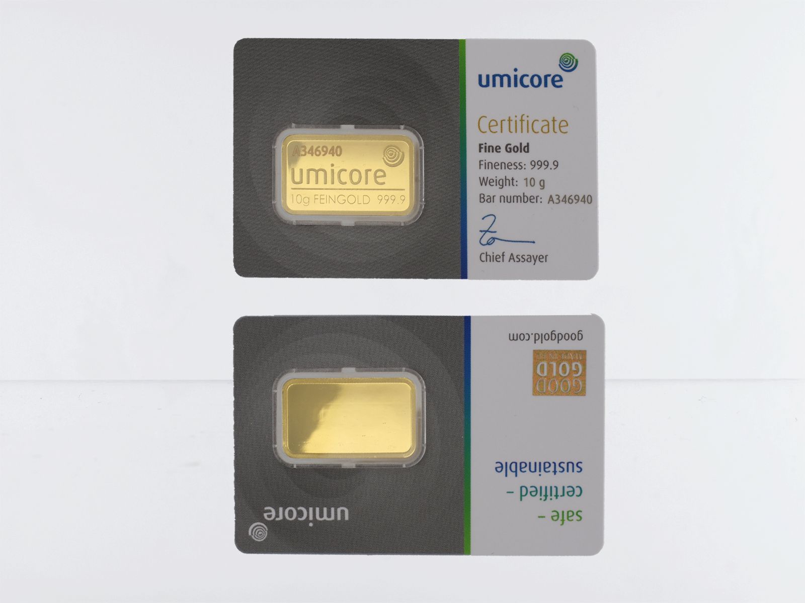 10 Gramm Goldbarren 999,9 Feingold, Zertifikat Hologramm
