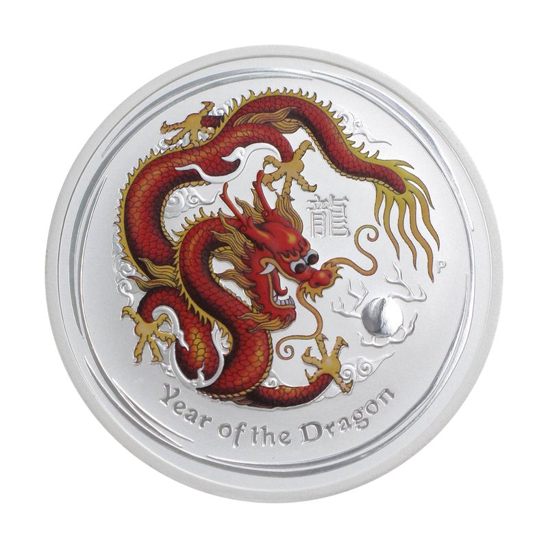 Australien 2$ Drache Lunar II  2012 farbig, 2 oz  Silber