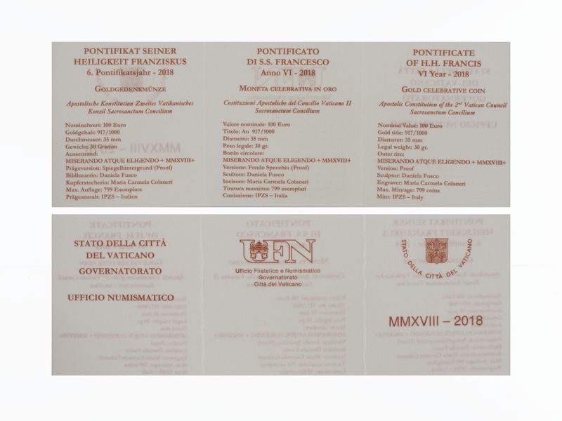 Vatikan 100 € Gold, 2018 Apostolische Konstitution