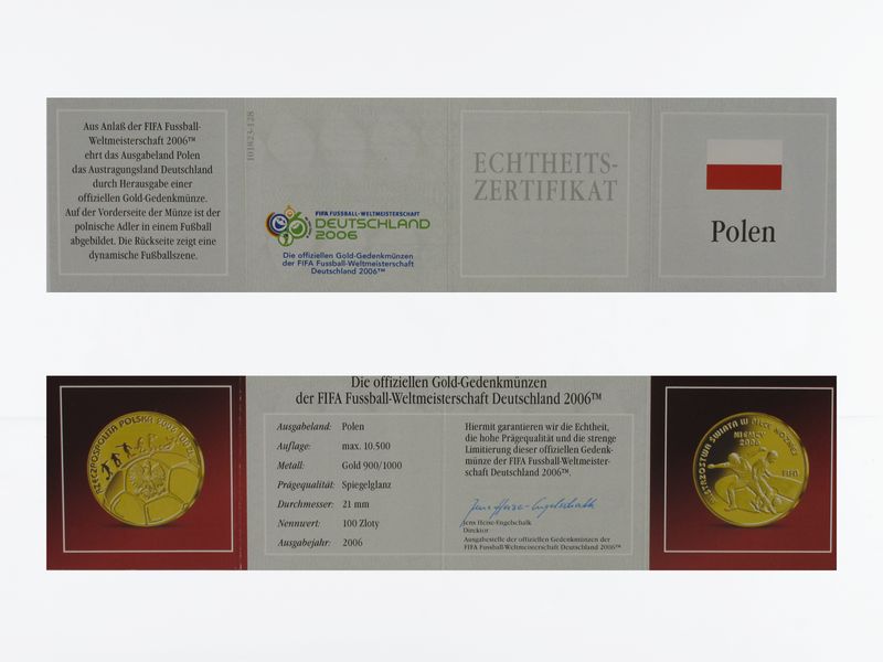 Polen 100 Zlotych Gold, Fussball WM 2006., 2005