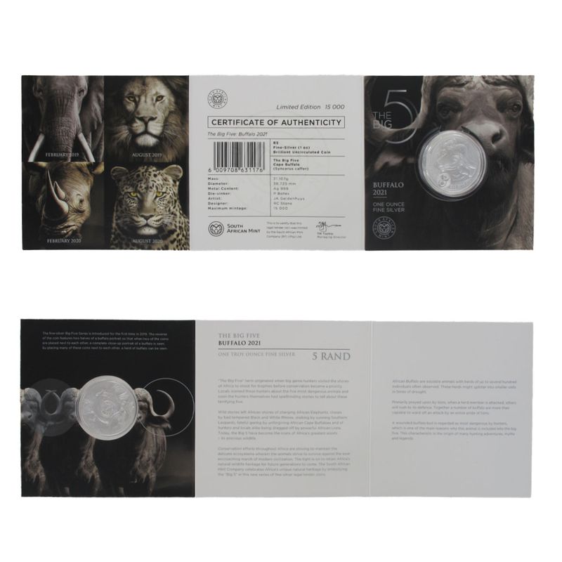 Südafrika Big Five Büffel 2021, Blister, 1 Unze Silber