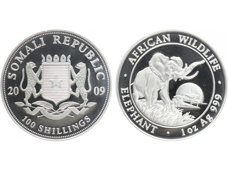 Somalia 100 Sh. Elefant  2009, 1 Unze